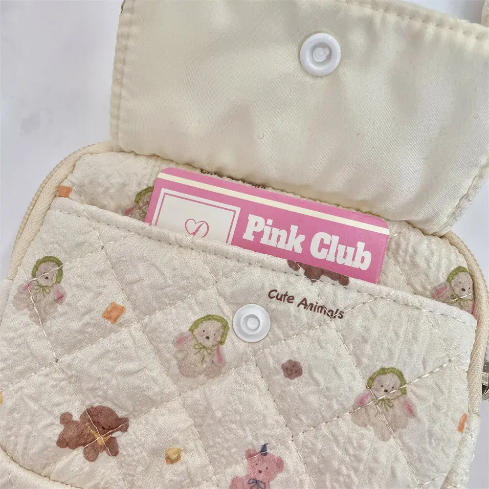 Cute Cartoon Quilted Cotton Makeup Bag Portable Lipstick Storage Organizer Bag Card Holder Mini Makeup Lipstick Storage Pouch