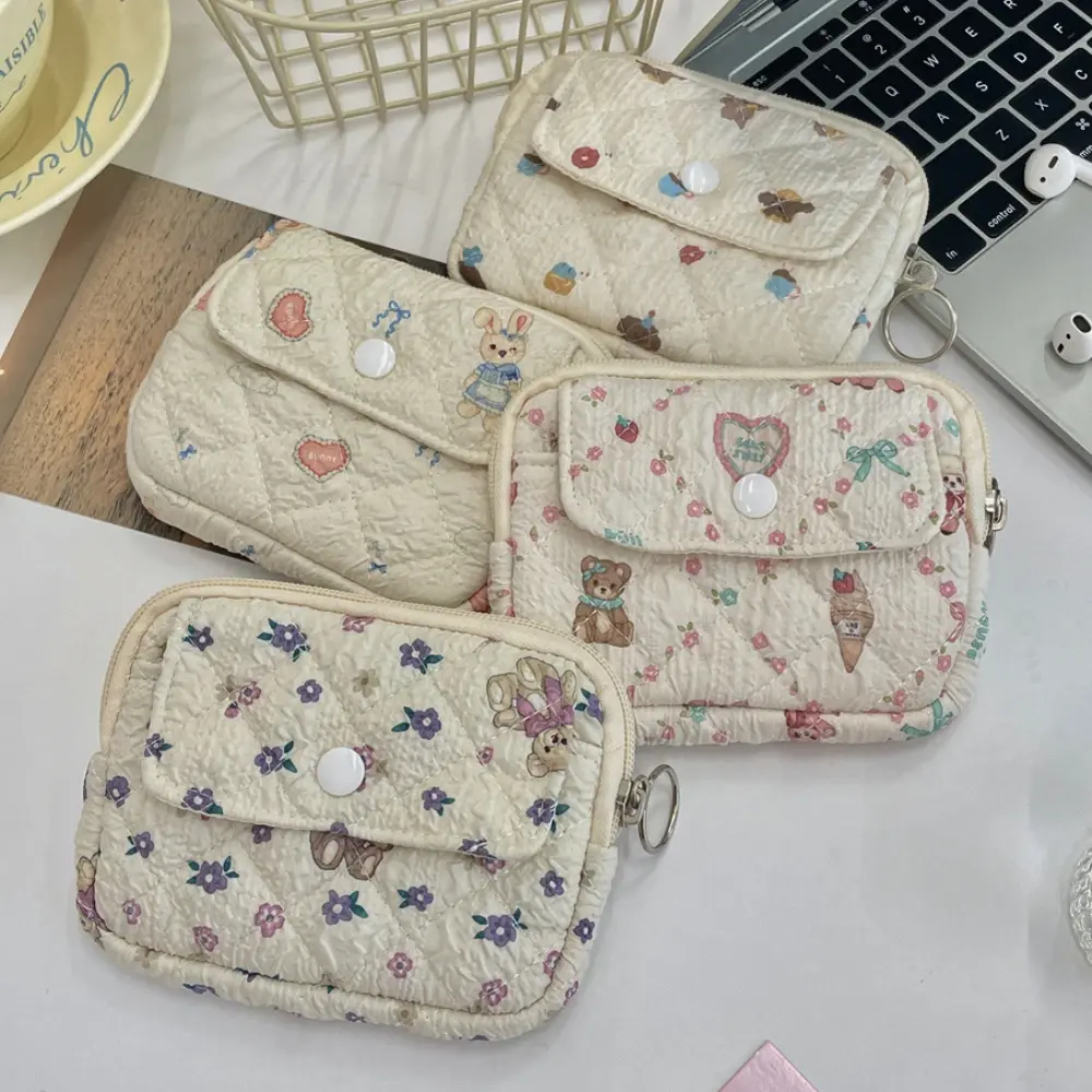 Cute Cartoon Quilted Cotton Makeup Bag Portable Lipstick Storage Organizer Bag Card Holder Mini Makeup Lipstick Storage Pouch
