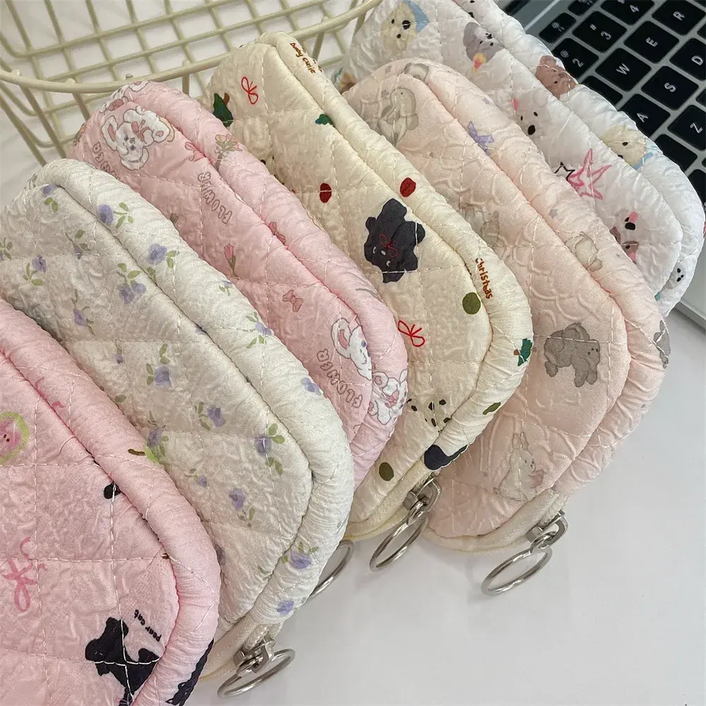 Cute Cartoon Quilted Cotton Makeup Bag Portable Lipstick Storage Organizer Bag Card Holder Mini Makeup Lipstick Storage Pouch
