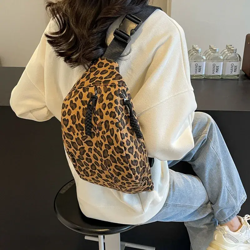 Large Size Leopard Prints Chest Bags For Women Canvas Large Capacity Shoulder Crossbody Bag 2025 Summer Latest Waist Fanny Pack