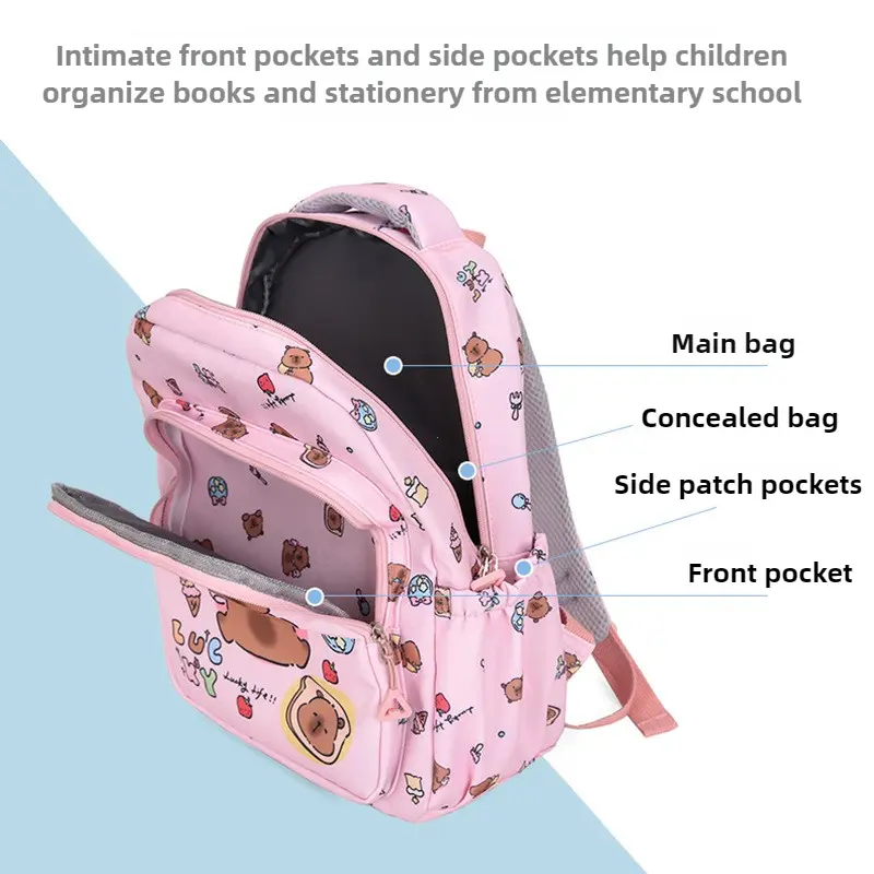 Capybara School Bags for Girls Primary Schoolbag Cartoon School Backpack Set Rucksack Bagpack Kids Cute Children Book Bags