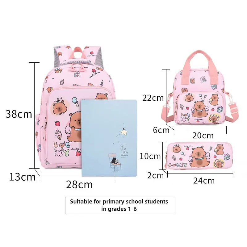 Capybara School Bags for Girls Primary Schoolbag Cartoon School Backpack Set Rucksack Bagpack Kids Cute Children Book Bags
