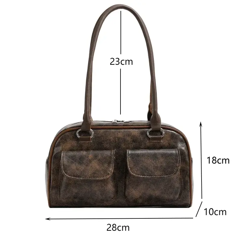 Retro Small Double Pockets Shoulder Bags for Women 2025 New Fashion Trend Designer Underarm Bag Female Handbags and Purses