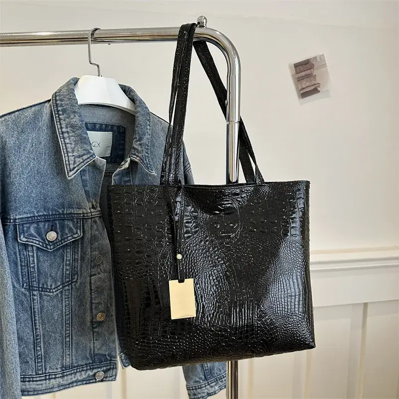 Fashion Casual Women Shoulder Bags Silver Gold Black Crocodile Handbag PU Leather Female Big Tote Bag Ladies Hand Bags Sac