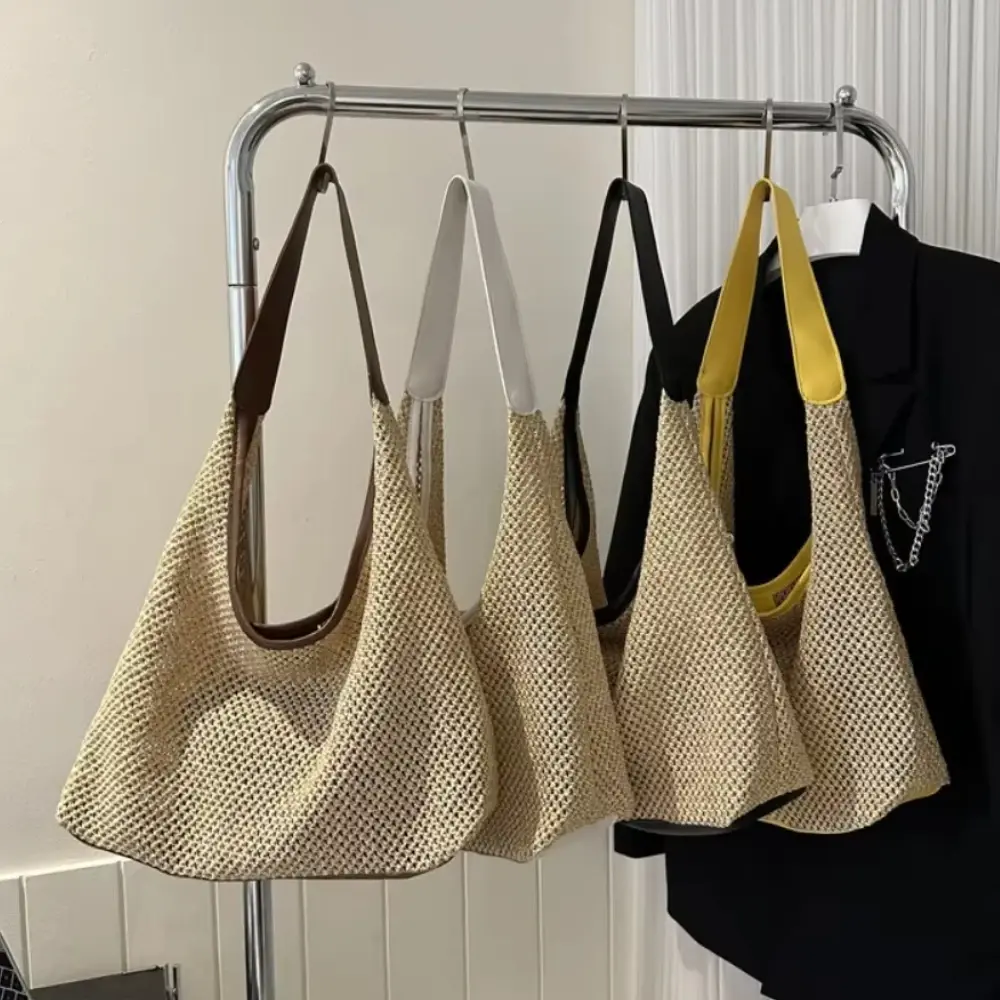 Travel Beach Straw Bag Rattan Woven Handmade Knitted Summer Beach Bag Straw Large Capacity Women Shoulder Bags Handbag Shopper