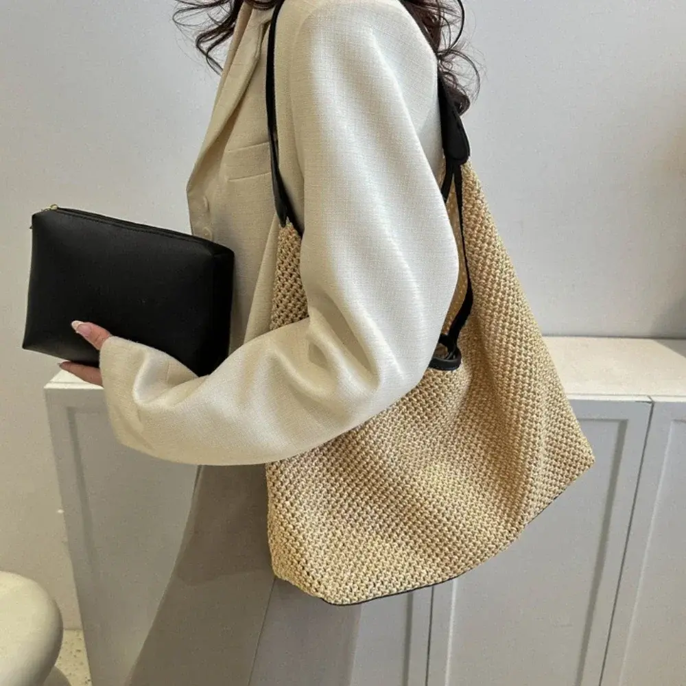 Travel Beach Straw Bag Rattan Woven Handmade Knitted Summer Beach Bag Straw Large Capacity Women Shoulder Bags Handbag Shopper