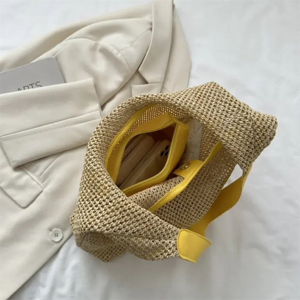 Travel Beach Straw Bag Rattan Woven Handmade Knitted Summer Beach Bag Straw Large Capacity Women Shoulder Bags Handbag Shopper