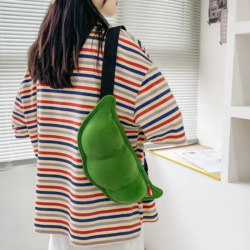 2025 Personality Creative Edamame Shape Ladies Messenger Bag Plush Pea Shoulder Bag Fun and Funny Chest Bag Bolsa De Mensajero