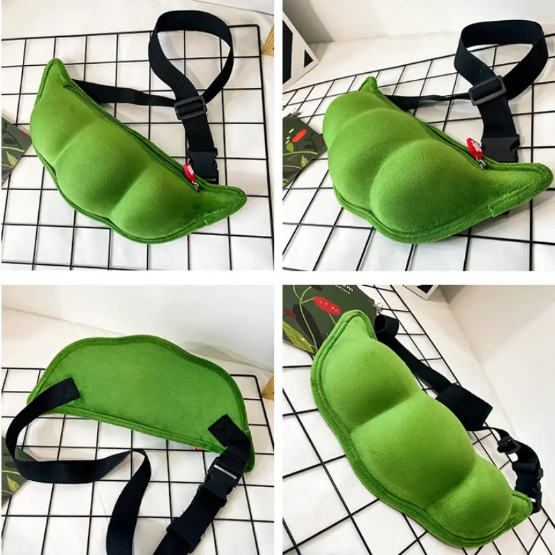 2025 Personality Creative Edamame Shape Ladies Messenger Bag Plush Pea Shoulder Bag Fun and Funny Chest Bag Bolsa De Mensajero