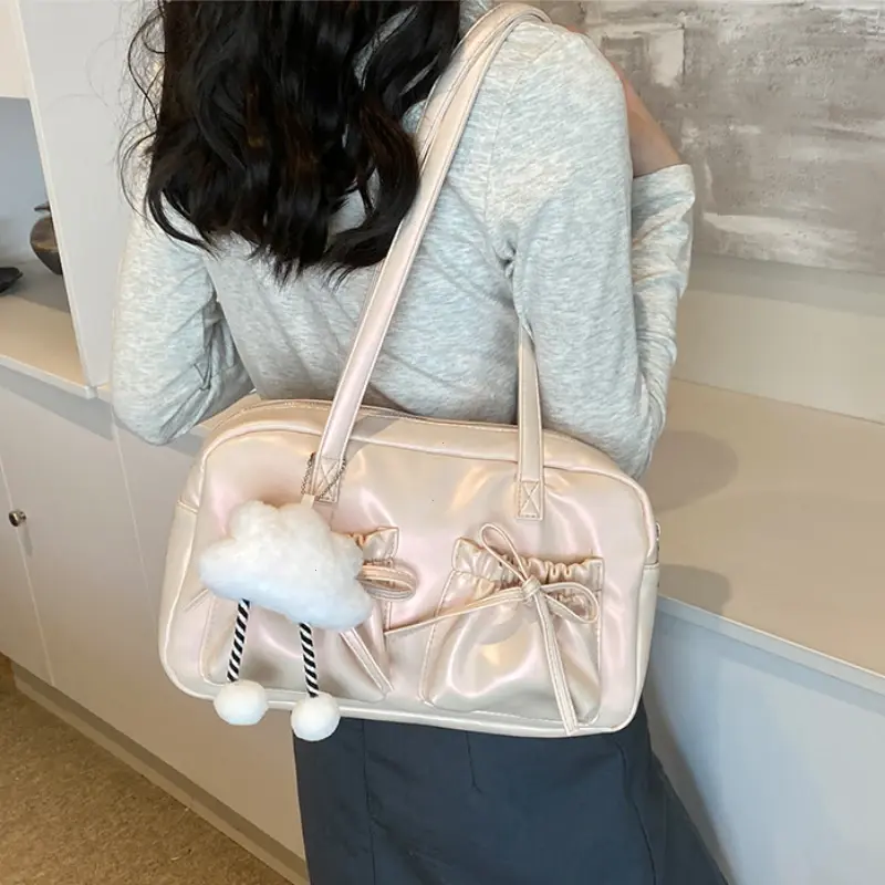 Solid Sewing Thread Fashion Glossy PU Shoulder Bags SilverBlack Versatile Handbags 2025 Hot Sale Bags for Women Bolsas Femininas