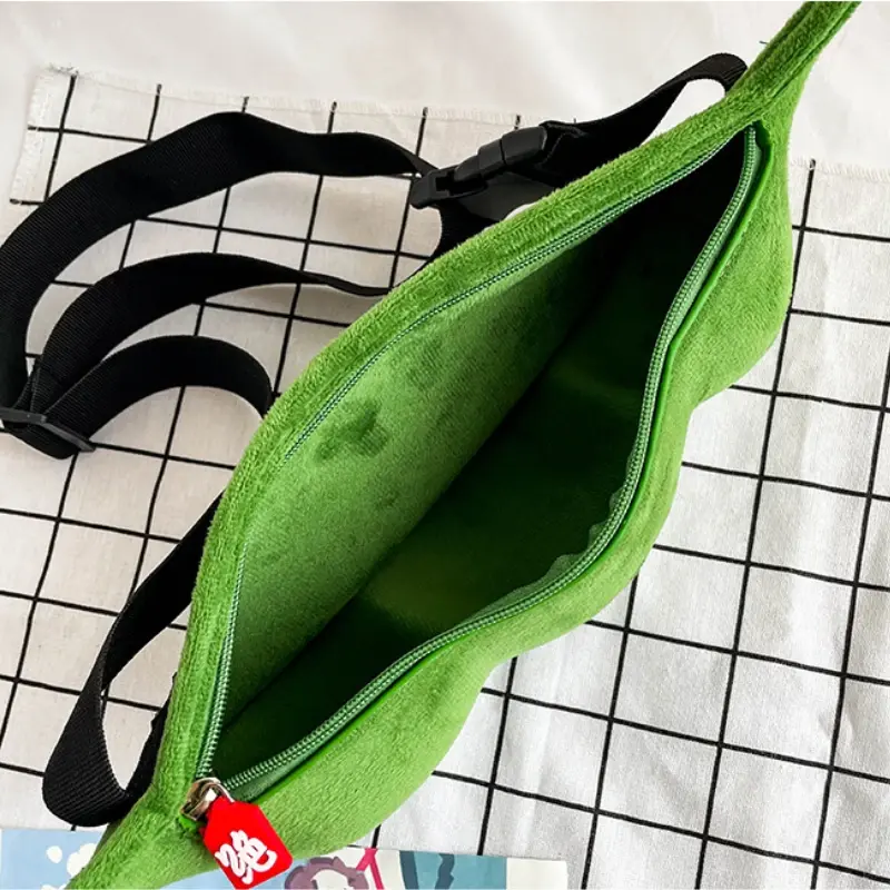2025 Personality Creative Edamame Shape Ladies Messenger Bag Plush Pea Shoulder Bag Fun and Funny Chest Bag Bolsa De Mensajero