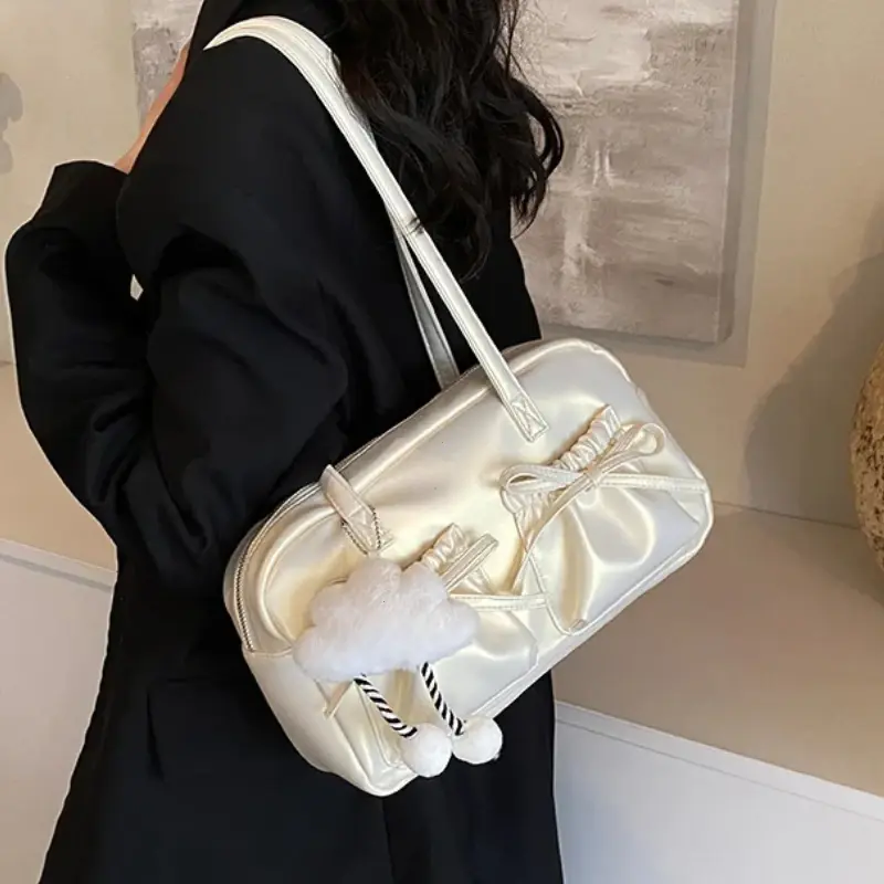 Solid Sewing Thread Fashion Glossy PU Shoulder Bags SilverBlack Versatile Handbags 2025 Hot Sale Bags for Women Bolsas Femininas