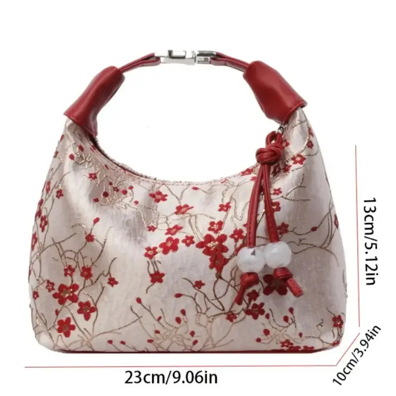 Portable Embroidered Chinese Style Shoulder Bag Fashion Versatile Hanfu Bucket Handbag Texture Pearl Pendant Cheongsam Bag Party