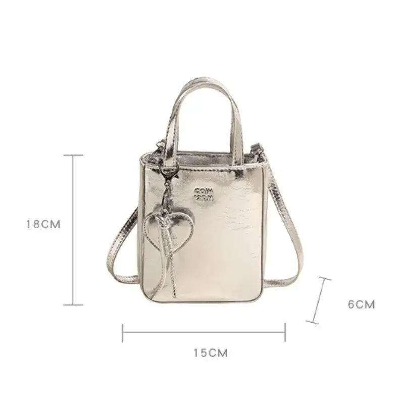 New Trend Korean PU Leather Shoulder Bag Silver Mini Small Square Bag High Quality Purses Women Lady Crossbody Bags Handbag