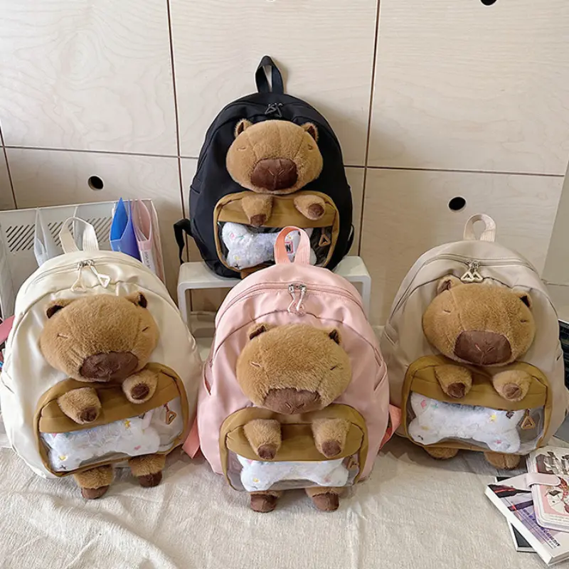 Kawai Capybara Backpack Female Large-capacity Cartoon Funny Backpack Soft Girl Cartoon Animation Student Backpack Light Love Bag
