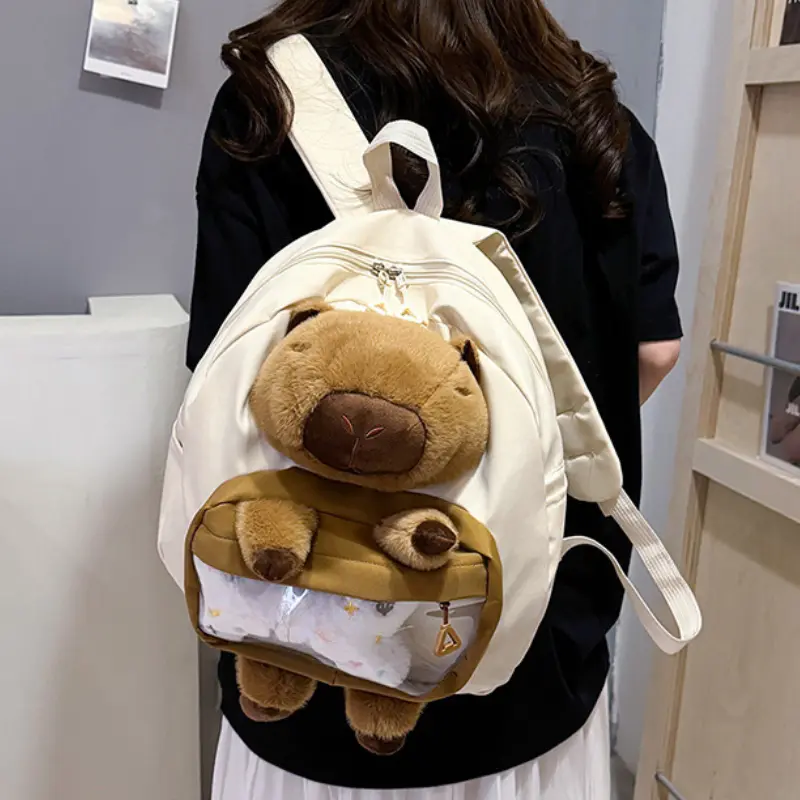 Kawai Capybara Backpack Female Large-capacity Cartoon Funny Backpack Soft Girl Cartoon Animation Student Backpack Light Love Bag