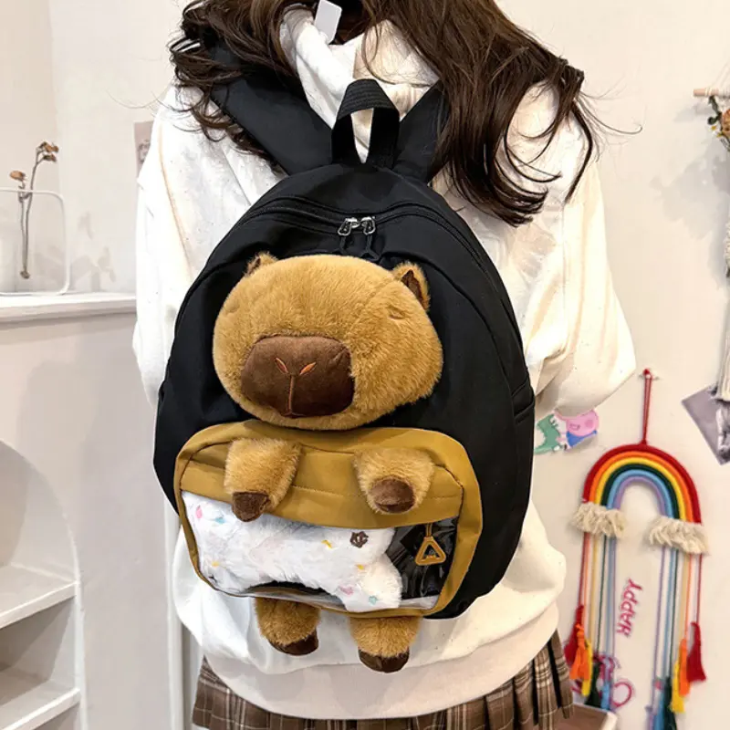 Kawai Capybara Backpack Female Large-capacity Cartoon Funny Backpack Soft Girl Cartoon Animation Student Backpack Light Love Bag