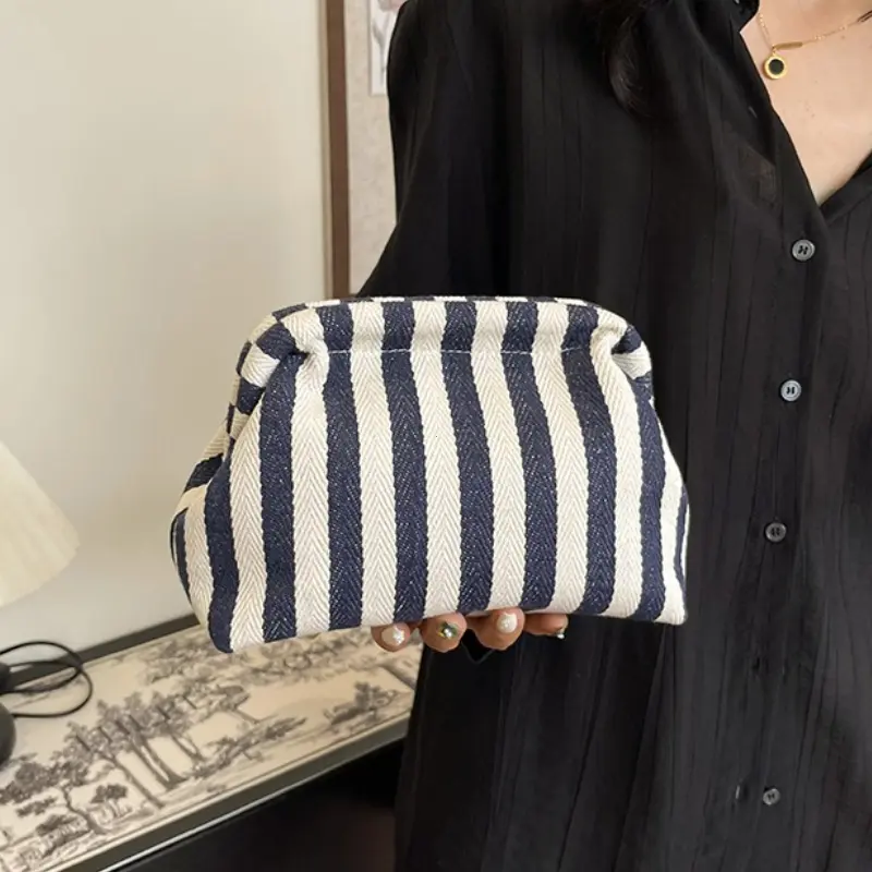 Summer Woven Crochet Purses for Women Beach Clutch Handbags 2025 Dumpling Hobo Casual Colorblock Bag Ladies Ruched Cloud Purse