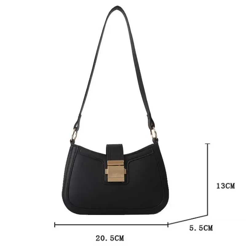 Women Vintage Handbag Brown PU Leather Gold Buckle Trendy Underarm Shoulder Bag Solid Color Handbag Women Luxury Simple Tote Bag