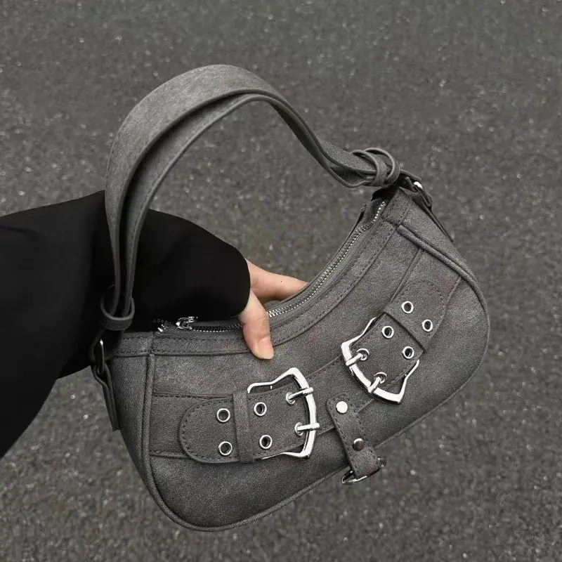 Sweet Cool Denim Grey Shoulder Bag Women Y2k Grunge Hot Girls Casual Handbag Lady Vintage Versatile Underarm Bag Autumn bolsas
