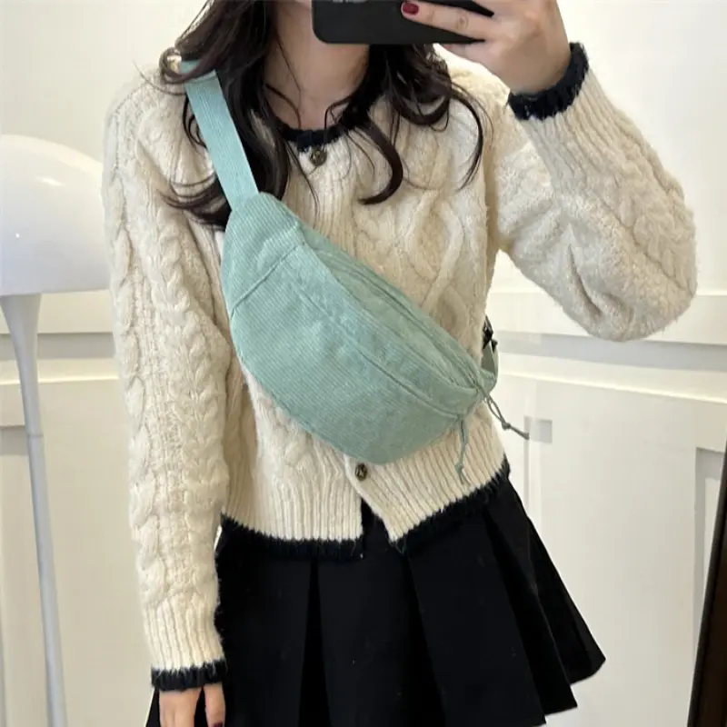 Corduroy Women Waist Bag Canvas Student Shoulder Crossbody Chest Bag 2025 Fanny Pack Fashion Phone Banana Female Bum Belt Bags