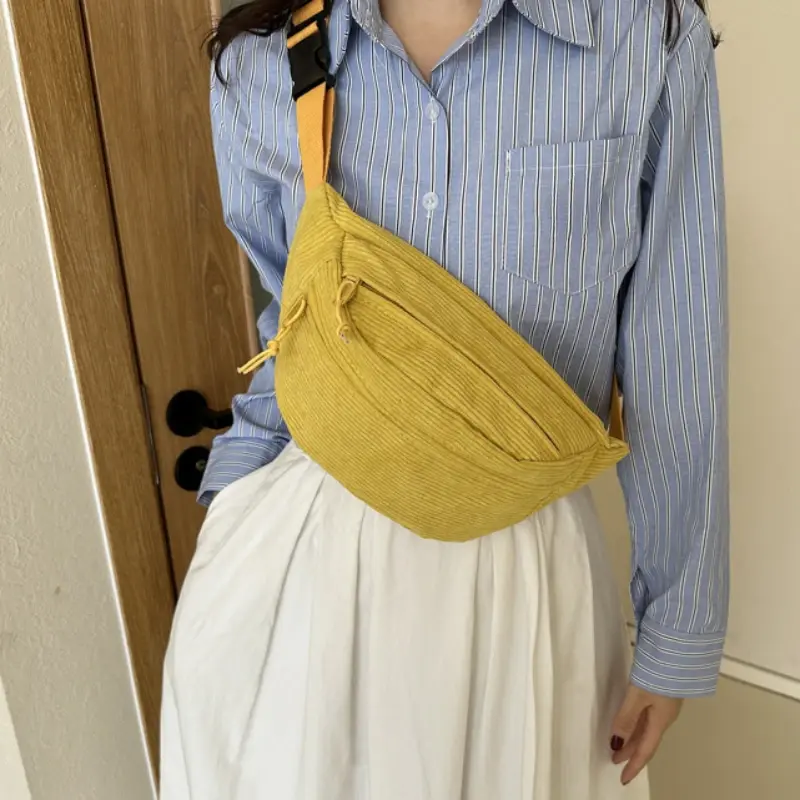 Corduroy Women Waist Bag Canvas Student Shoulder Crossbody Chest Bag 2025 Fanny Pack Fashion Phone Banana Female Bum Belt Bags