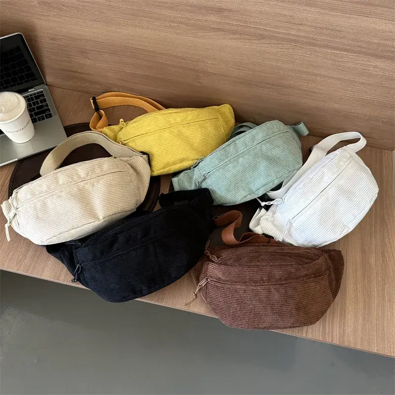 Corduroy Women Waist Bag Canvas Student Shoulder Crossbody Chest Bag 2025 Fanny Pack Fashion Phone Banana Female Bum Belt Bags