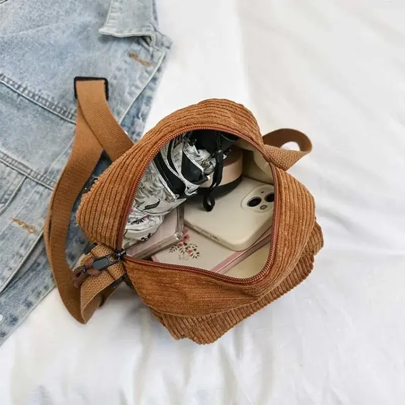 Korean Harajuku Messenger Bags Corduroy Women's Small Shoulder Bag Teenager Girl Crossbody Bag Cute Tote Student Bolsa