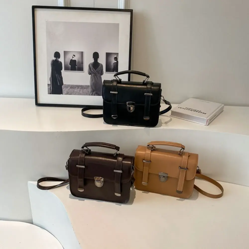 Girls Hundred Retro Small Square Bag Female Students Simple Crossbody College Style Shoulder Handbag Metal Lock Buckle Decoratio