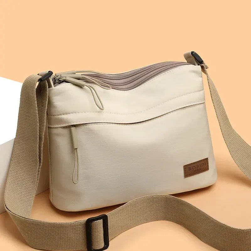 New Lightweight Canvas Shoulder Crossbody Bag for Women 3 Main Pockets High Capacity Women's Handbags Versatile Commuting Bag