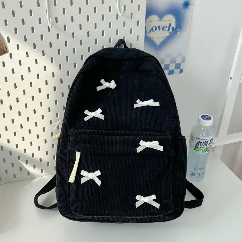 Cute Bowknot Aesthetic Backpacks Lightweight School Bookbags Students Sweet Rucksack for Girls Women's Corduroy College Mochilas