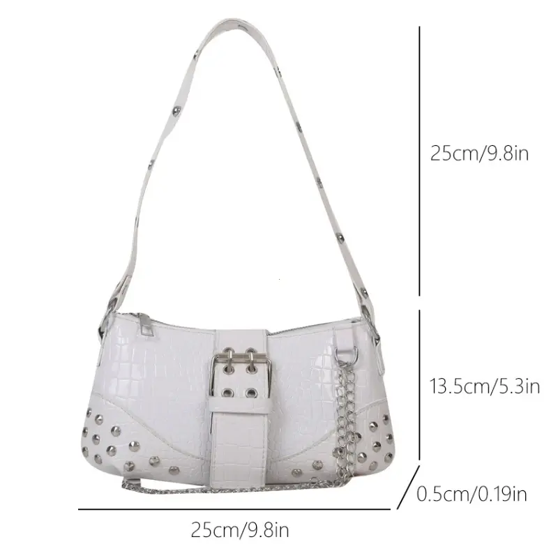 Women Fashion Shoulder Bag Gothic Ladies Bag Cool Style Trendy Rock Girls Handbag Y2K Rivet Chain for Travel Vacation Daily