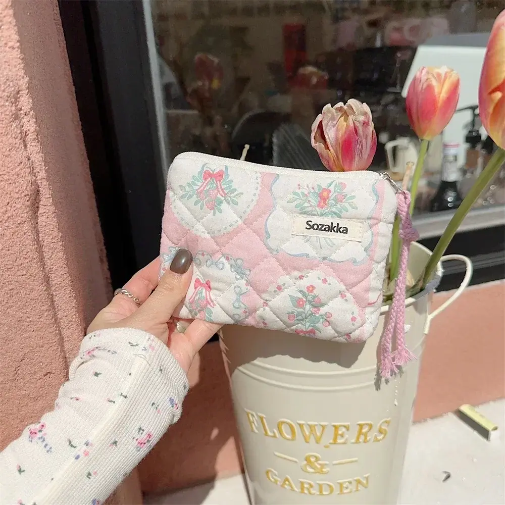 Fashion Small Fresh Cotton Coin Wallet Flower Pattern Zipper Coin Purses Lady Girls MakeUp Bag Key Money Storage Bag