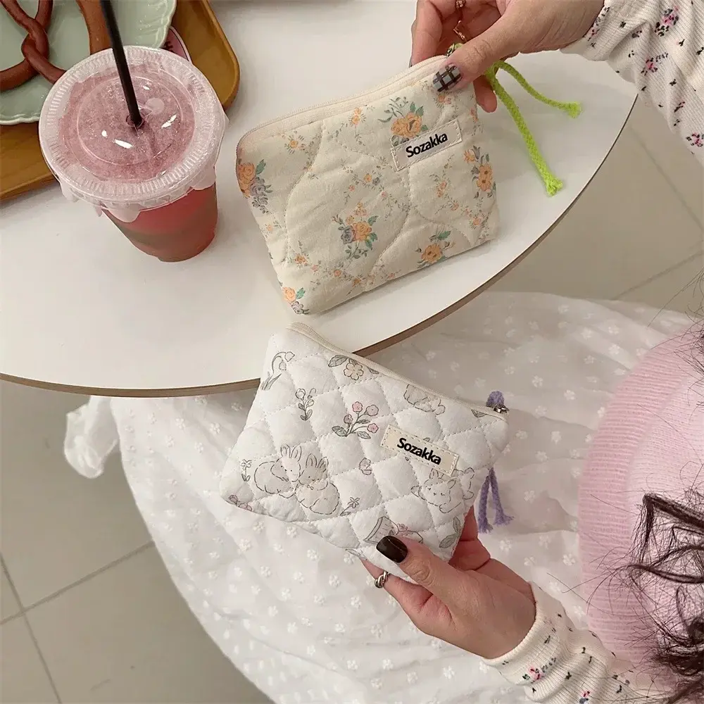 Fashion Small Fresh Cotton Coin Wallet Flower Pattern Zipper Coin Purses Lady Girls MakeUp Bag Key Money Storage Bag