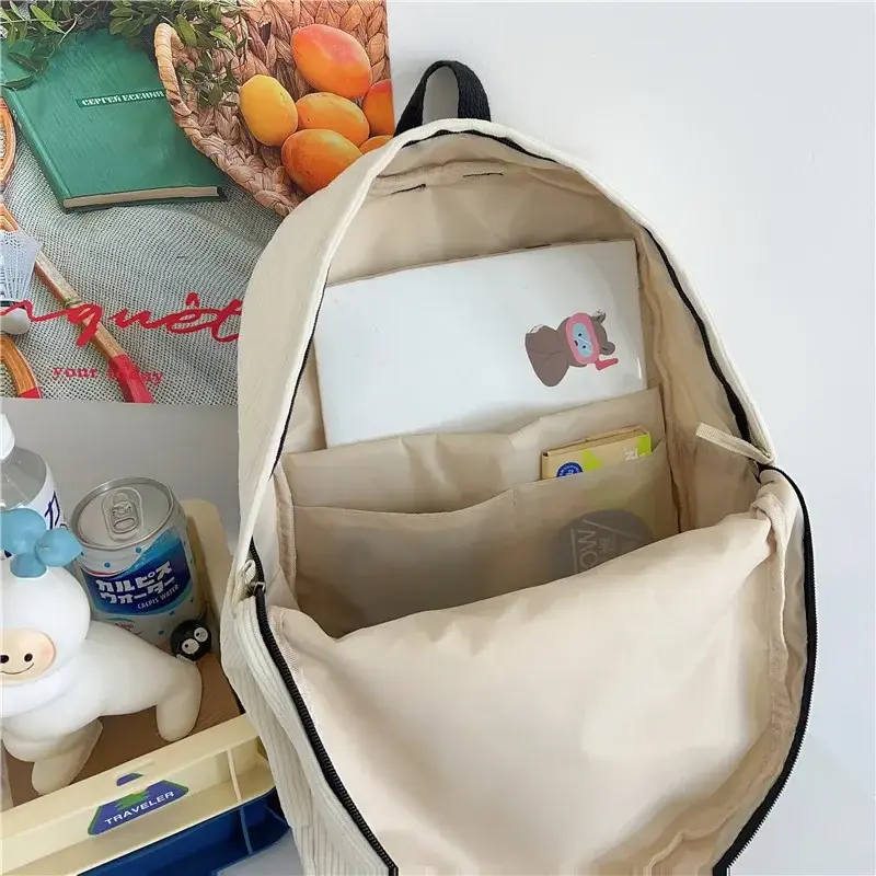 Y2K Girls Star Pattern Laptop Backpack Teen Student Large Capacity School Bookbag Corduroy Rucksack Double Strap Shoulder Bag