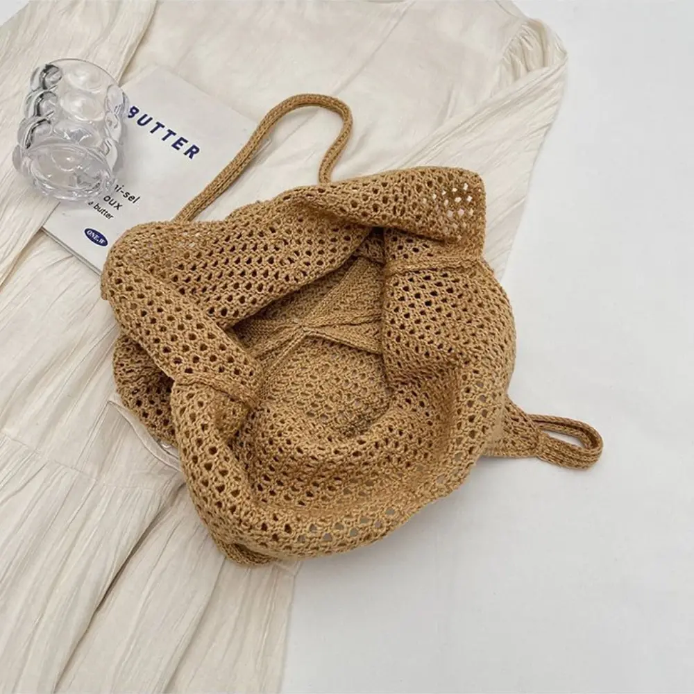 Fashion Women's Hollow Woven Shoulder Bags Large Capacity Knitting Underarm Bag Solid Crochet Tote Handbag Summer Mesh Beach Bag