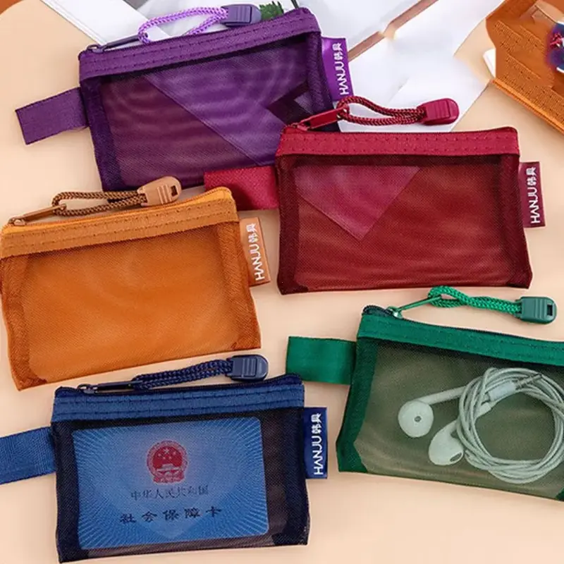 Change Storage Bag Clear Mesh Coin Purse Small Item Bag Coin Money Bags Solid Color Cards Bag Lipstick Cosmetic Bags Wallets
