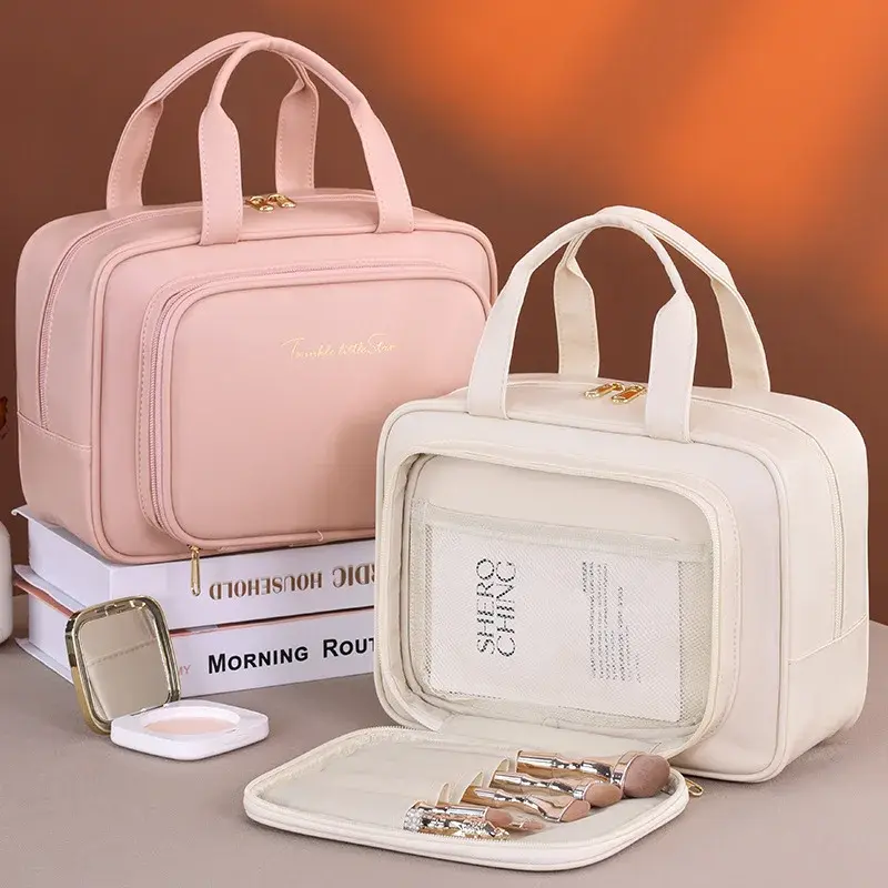 New PU Leather Cosmetic Bag For Women Multifunctional Portable Storage Makeup Bag Large Capacity Travel Toiletry Storage Bag