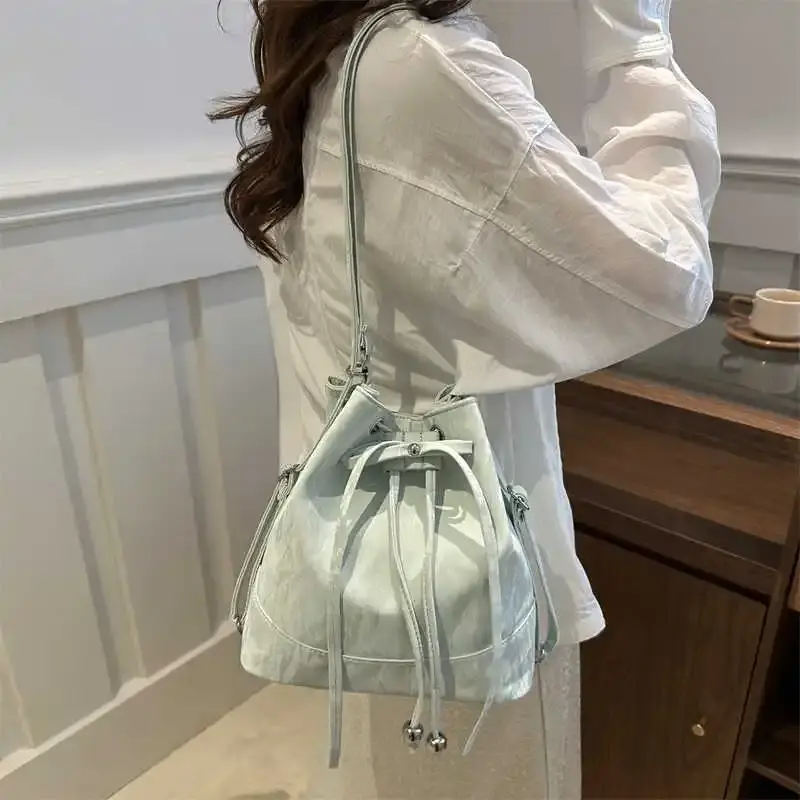Trendy Women's Shoulder Bag Drawstring Design Crossbody Bag Versatile High Quality Small Water Bucket Bag Fashionable Backpacks