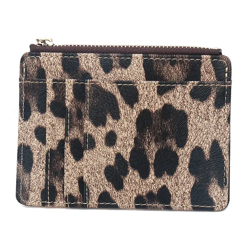 New Leopard Pattern Leather Small Zipper Coin Purse for Women & Men Slim Card Wallet Business Credit Card Holder Bag Nice Gifts