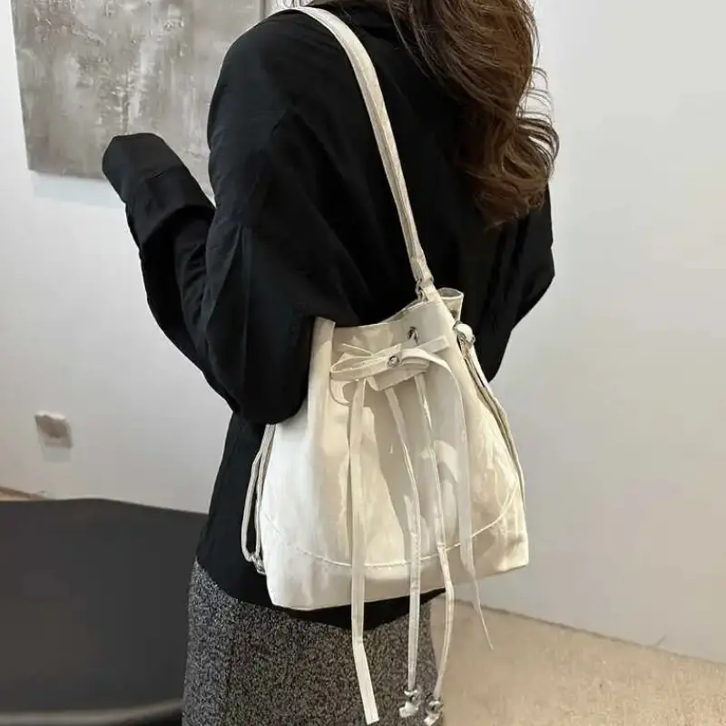 Trendy Women's Shoulder Bag Drawstring Design Crossbody Bag Versatile High Quality Small Water Bucket Bag Fashionable Backpacks