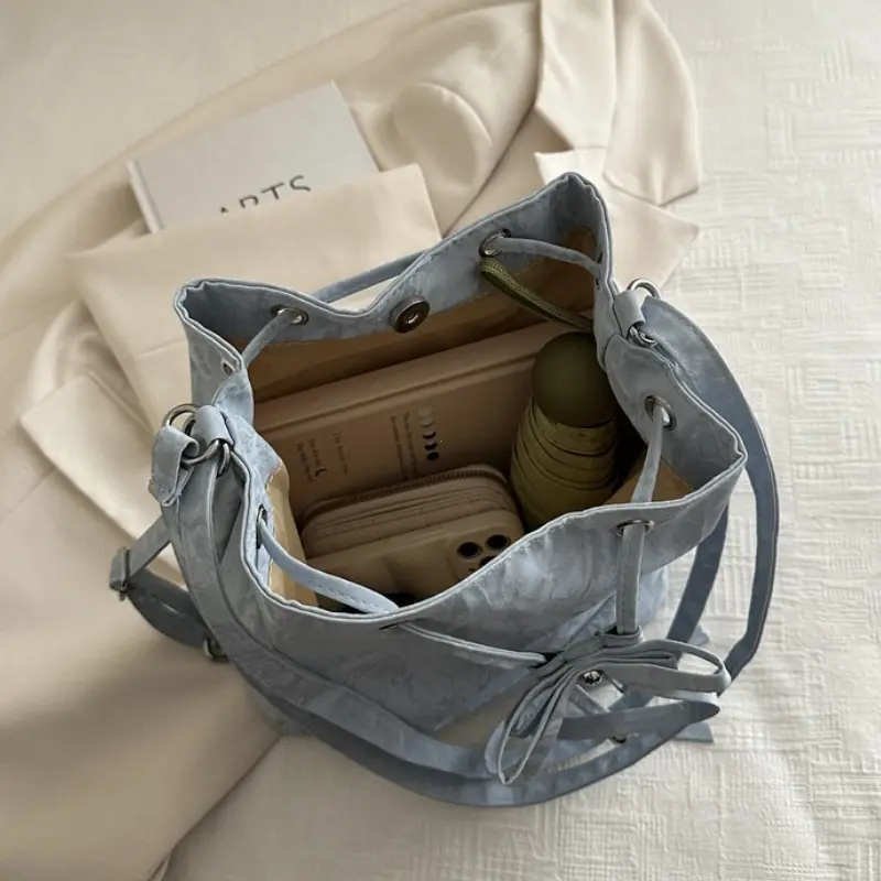 Trendy Women's Shoulder Bag Drawstring Design Crossbody Bag Versatile High Quality Small Water Bucket Bag Fashionable Backpacks