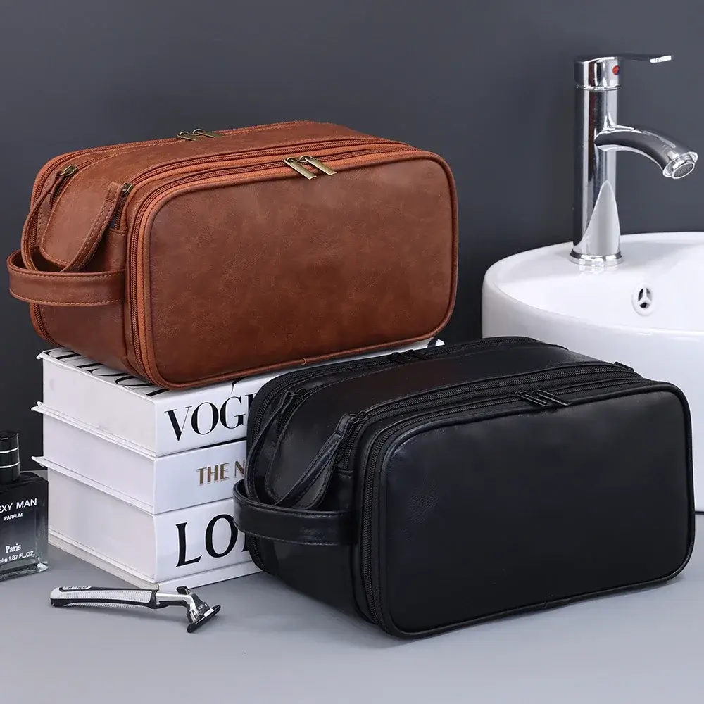 Multi Pockets PU Toiletry Bag For Women Men Travel Essentials Makeup Bags Waterproof Hanging Bag Cosmetic Washing Organizer Bag