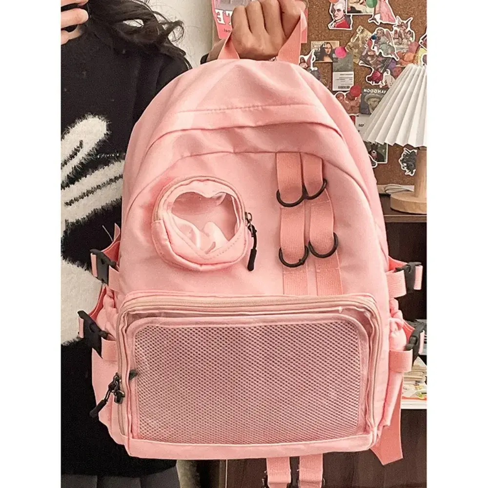 Collage Style School Bag for Teenage Girl Itabag Kawaii Backpack Transparent Love Heart JK Backpack Women New 2025 Laptop Bag