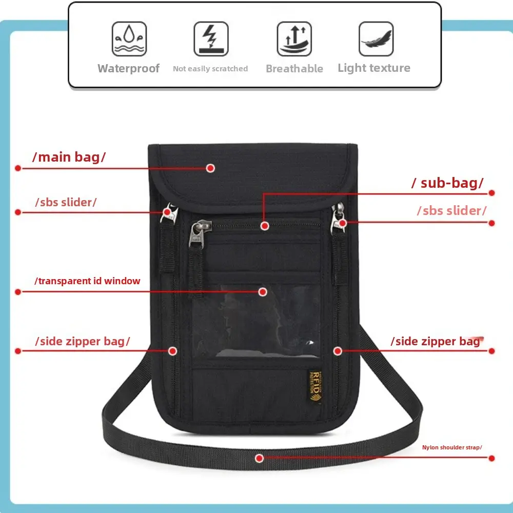 RFID Protection Passport Holder Travel Neck Pouch Anti-theft Wallet Hidden Money Document Card Holder Waterproof Large Organizer