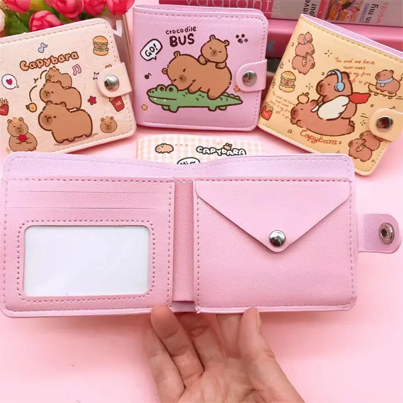 Foldable Capybara Wallet Short Money Bag Cute Coin Purse PU Leather Mini Purse Card Holder with Buttons Money Clip Purses Women