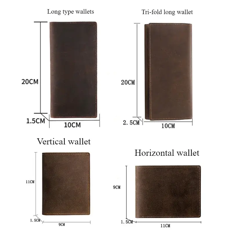 Retro Long Leather Wallet Men Foldable Business Head Layer Cowhide Handheld Bag Anti-Theft Daily Match Shopping Bag Matching