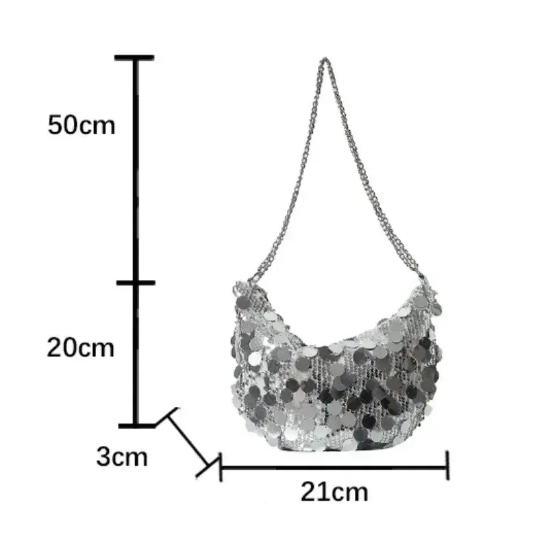 Korean Chain Sequins Women Crossbody Bag Simple Solid Color Sequins Shoulder Bag Personality Evening Clutch Bags Wedding Handbag