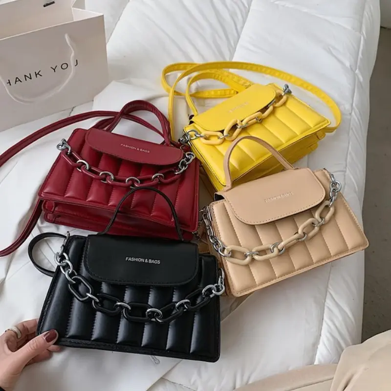 Fashion Pu Leather New Chain Women's Bag Solid Color Versatile Shoulder Bag For Women Luxury Designer Ladies Handbags And Purses