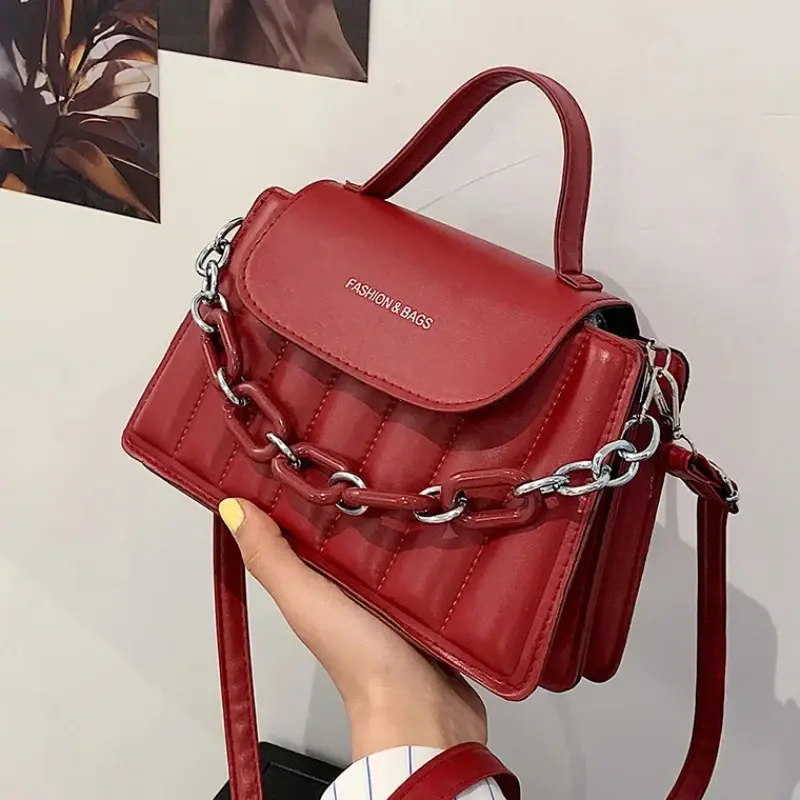Fashion Pu Leather New Chain Women's Bag Solid Color Versatile Shoulder Bag For Women Luxury Designer Ladies Handbags And Purses